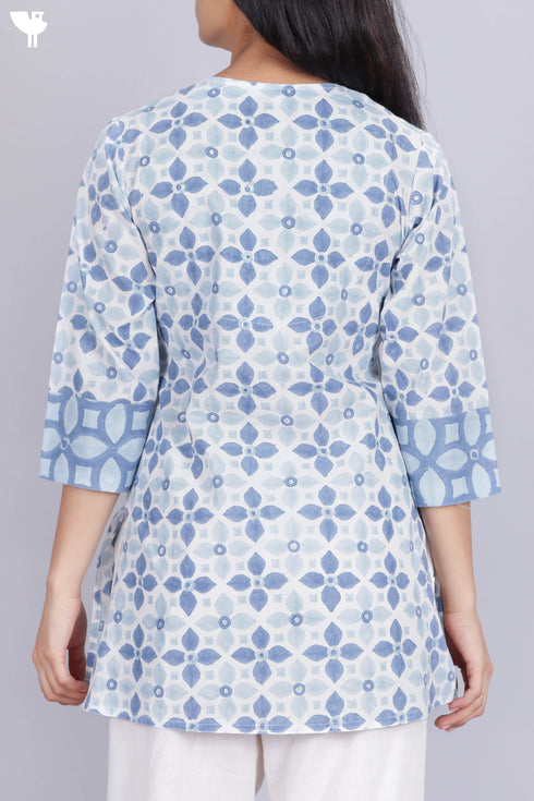 Cambric Cotton Top In Graphic Block Print